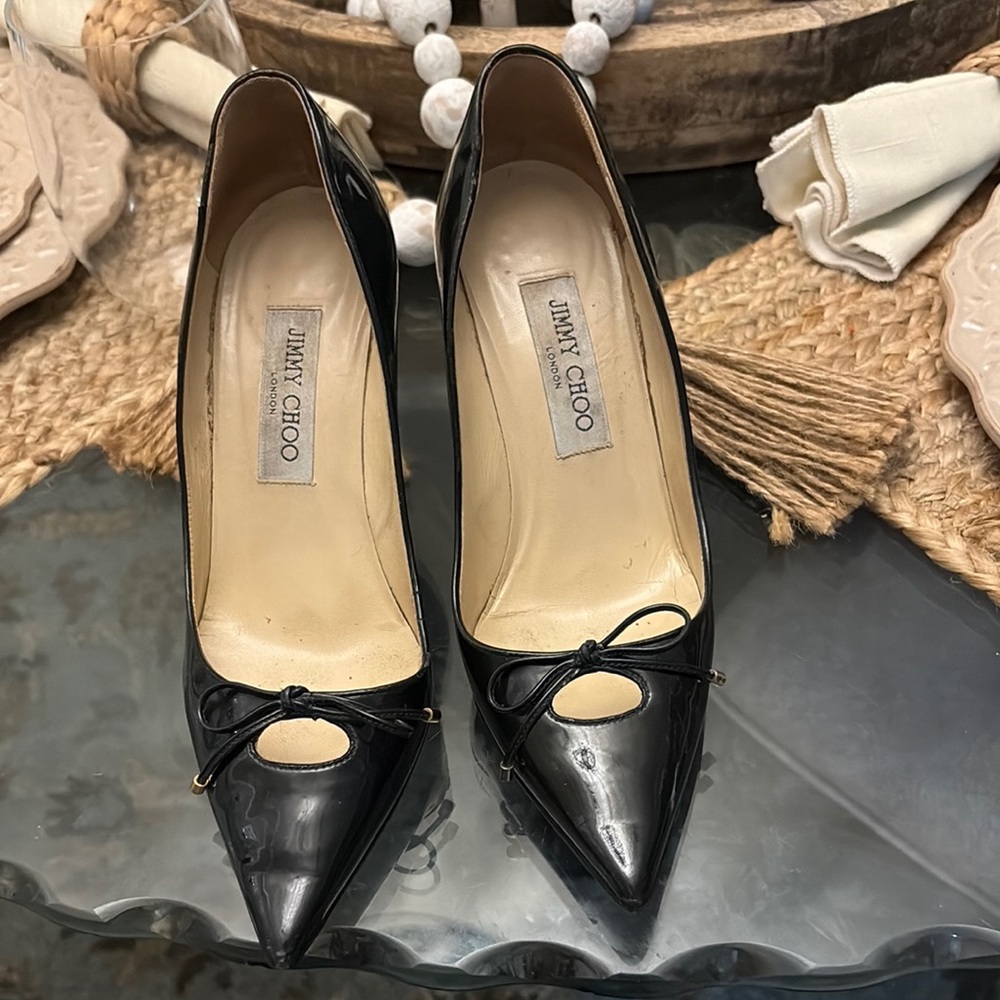 Jimmy Choo Black Leather Heels with Pointed Toe